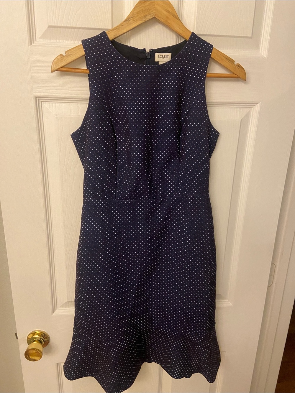 J. Crew Navy with White Polka Dot Sleeveless Sheath Dress